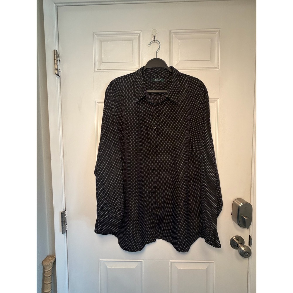 Lauren Ralph Lauren Polka Dot Button Up Black White Office Preppy City Chic 2X